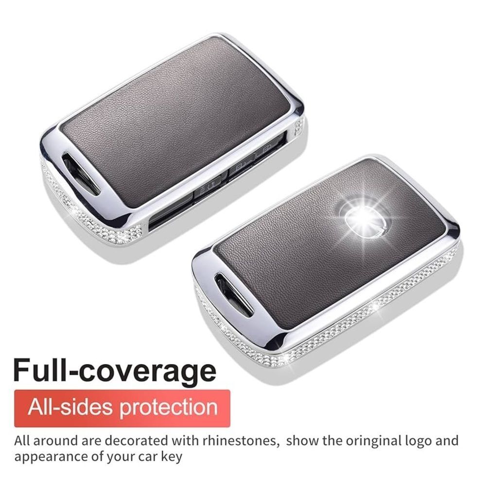 Black Leather Crystal Key Fob Cover Case for Mazda 3 CX-5 CX-30 CX-10 2019-2022 - Picture 3 of 7